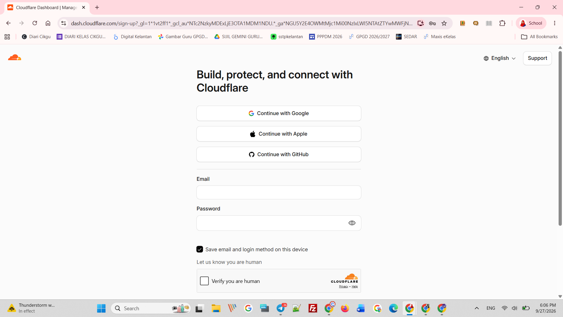 Halaman Sign Up Cloudflare